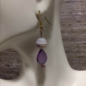 Purple handmade earrings with natural stones
